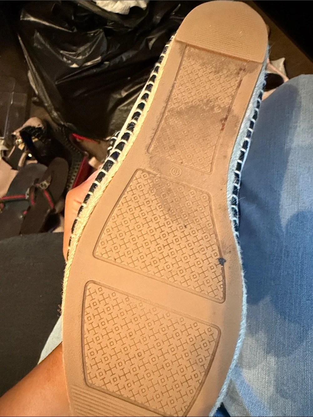 Tory Burch Beige Canvas Espadrille Slip-Ons with Black Logo Ribbon